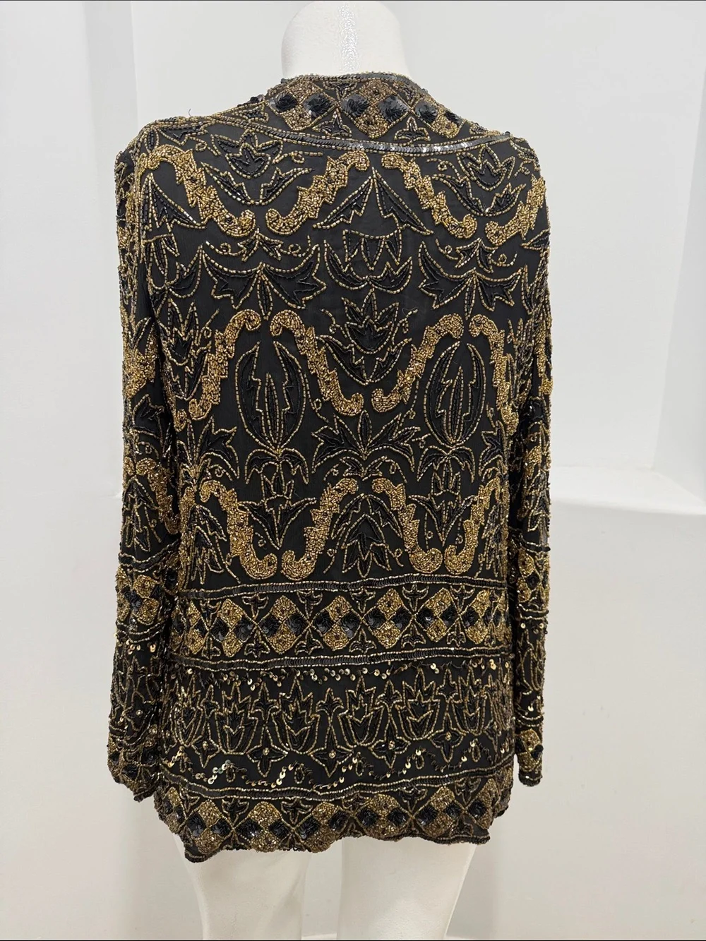 HI FASHIONS of California Vintage Beaded Black Gold Sequin Evening Jacket 3X